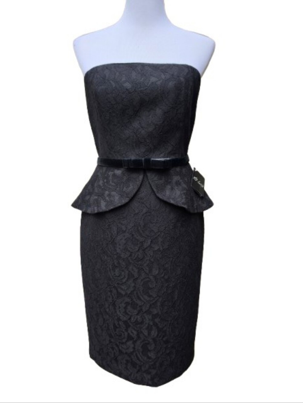 WHBM Black Tube-Top Cocktail Dress NWT Lace Peplum Waist Sleeveless LBD